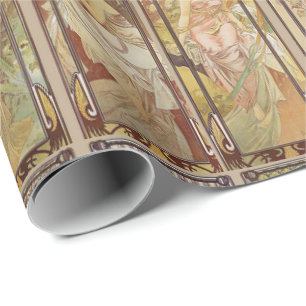 Papel De Presente Padrão Mucha Art Nouveau Antigo Tempos do Dia