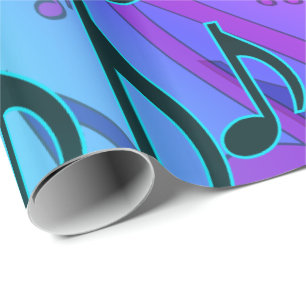 Papel De Presente Padrão Musical Notas Musicais Sonhadoras e Giratór