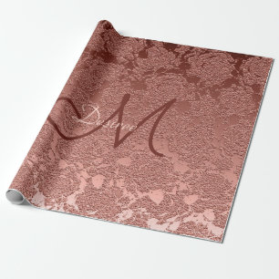 Papel De Presente Padrão Na moda Elegante de Monograma Dourado Rosa