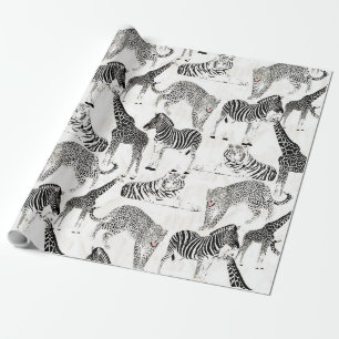 Papel De Presente Padrão na moda Negro e Selva Branca de Animais