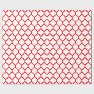 Papel De Presente Padrão na moda Red White Quatrefoil Marroquino