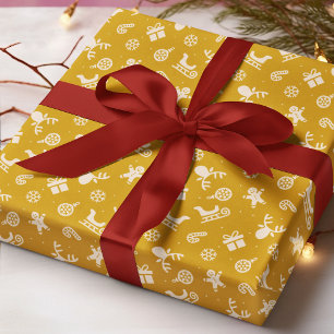 Papel De Presente Padrão Natalino de Biscoito de Gengibre com Rena F