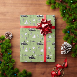 Papel De Presente Padrão Natalino Moderno Preto e Branco no Verde