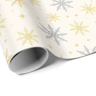 Papel De Presente Padrão Natalino Sem Costura Floco de Neve Dourado 