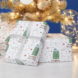 Papel De Presente Padrão Natalino Vermelho e Verde Caprichoso e Fofo