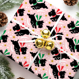 Papel De Presente Padrão Natalino Vintage do Cachorro Scottie Fofo R