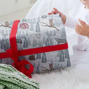 Papel De Presente Padrão Natural de Natal dos Animais Florestais Inv