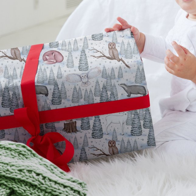 Papel De Presente Padrão Natural de Natal dos Animais Florestais Inv (Criador carregado)