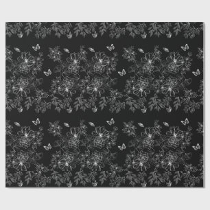 Papel De Presente Padrão natural floral preto e branco minimalista