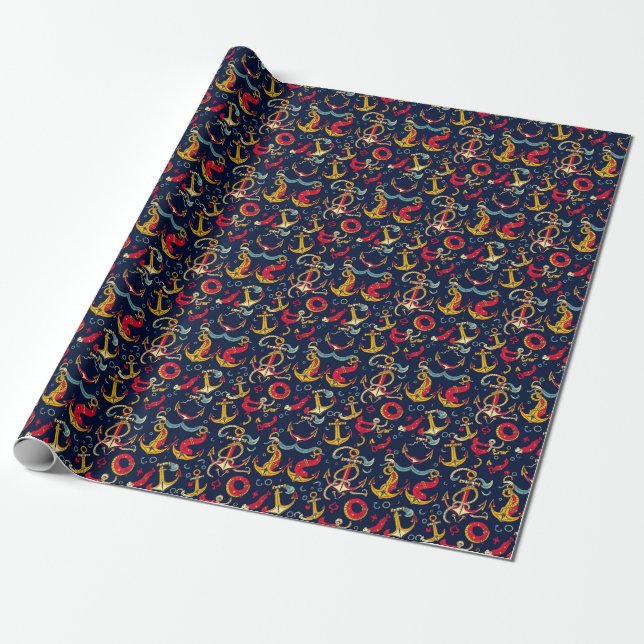 Papel De Presente Padrão Náutico (Desenrolado)