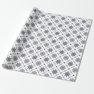 Papel De Presente Padrão náutico com roda de vela e bússola