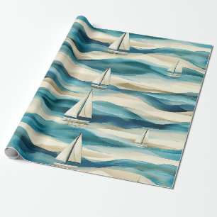 Papel De Presente Padrão Náutico de Ondas de Velero Costeiro (2)