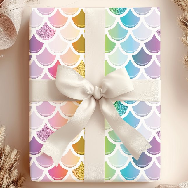 Papel De Presente Padrão Náutico Fofo de Escamas de Peixe da Sereia  (Criador carregado)
