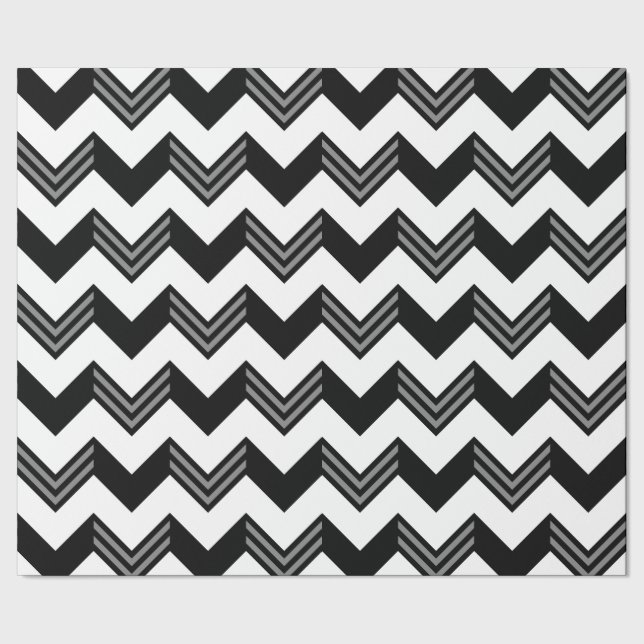 Papel De Presente Padrão Negra Moderna, Cinza, Zigzag Branco Chevron (Barra)