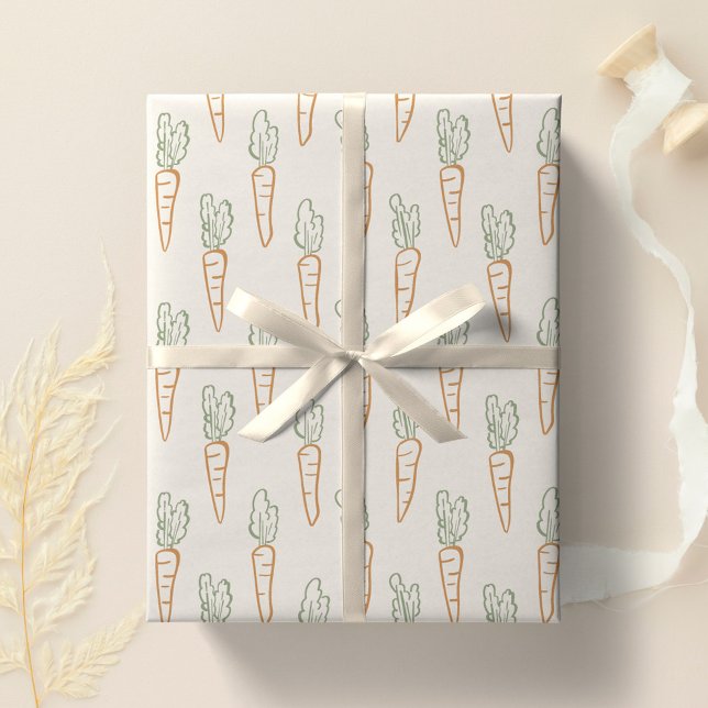 Papel De Presente Padrão Neutro de Páscoa Cenoura Jardim de Primaver (Criador carregado)