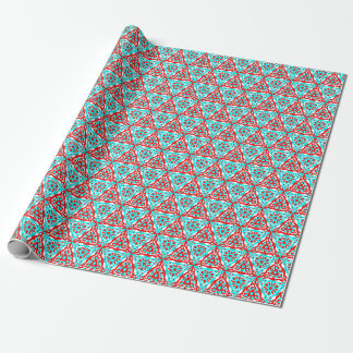 Papel De Presente Padrão Nórdico Geométrico Azul Vermelho