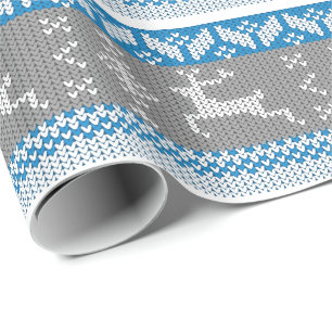 Papel De Presente Padrão Norueguês de Veado Azul e Cinza