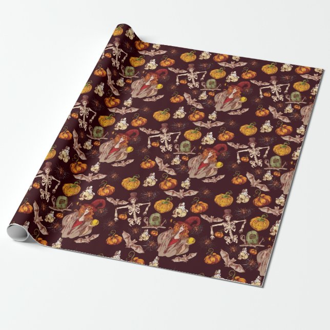 Papel De Presente Padrão noturno do Halloween (Desenrolado)