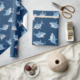 Papel De Presente Padrão Oceânico dos Tubarões Brancos de Excelente