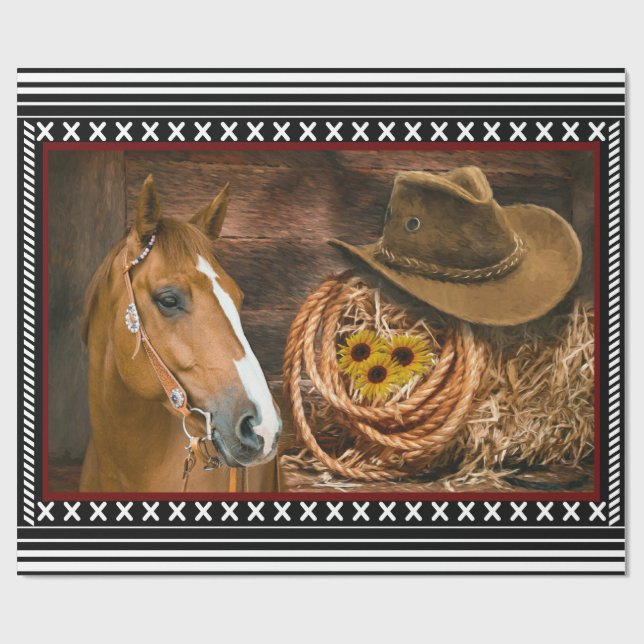 Papel De Presente Padrão Ocidental do Hat Lasso do Horse Cowboy (Aberto)
