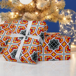 Papel De Presente Padrão octogonal vermelho e amarelo espanhol