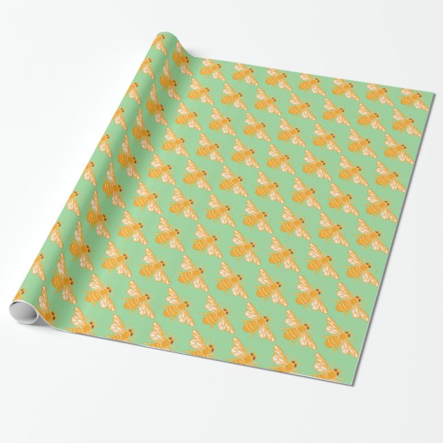 Papel De Presente Padrão ocupado das abelhas produtoras de mel em fu (Desenrolado)