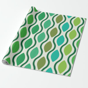 Papel De Presente Padrão Ogee moderno verde-teal de meados do século