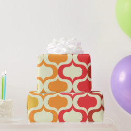 Papel De Presente Padrão Ombre Ogee em Laranja, Tangerina e Vermelho