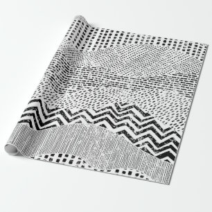 Papel De Presente Padrão ondulado preto e branco. Ornamento desenhad