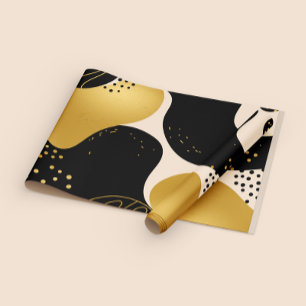 Papel De Presente Padrão Orgânico Abstrato Moderno Preto e Dourado