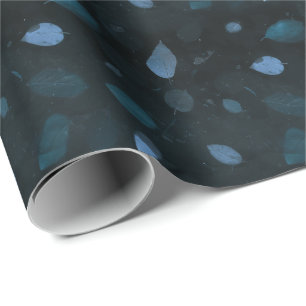 Papel De Presente Padrão Orgânico de Morango Azul Preto Elegante