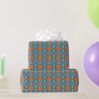 Papel De Presente Padrão Ornamental Africano Turquesa e Coral