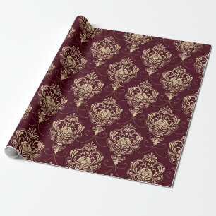Papel De Presente Padrão Ornamental Dourado de Damasco Real Luxe