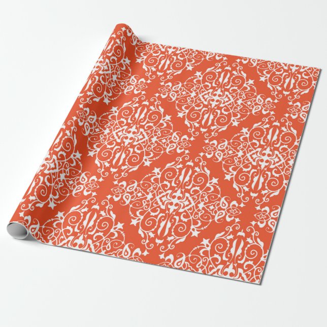 Papel De Presente Padrão ornamental vermelho sem costura (Desenrolado)
