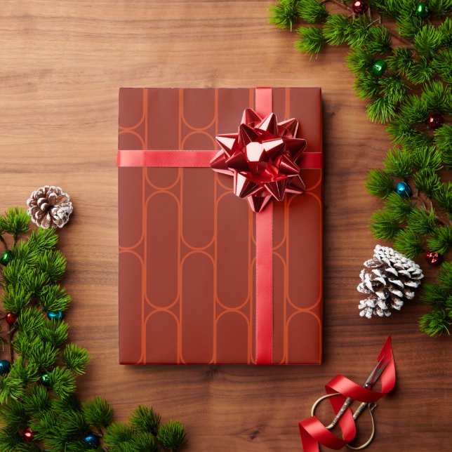 Papel De Presente Padrão Oval Laranja Vermelho (Presente de Natal)