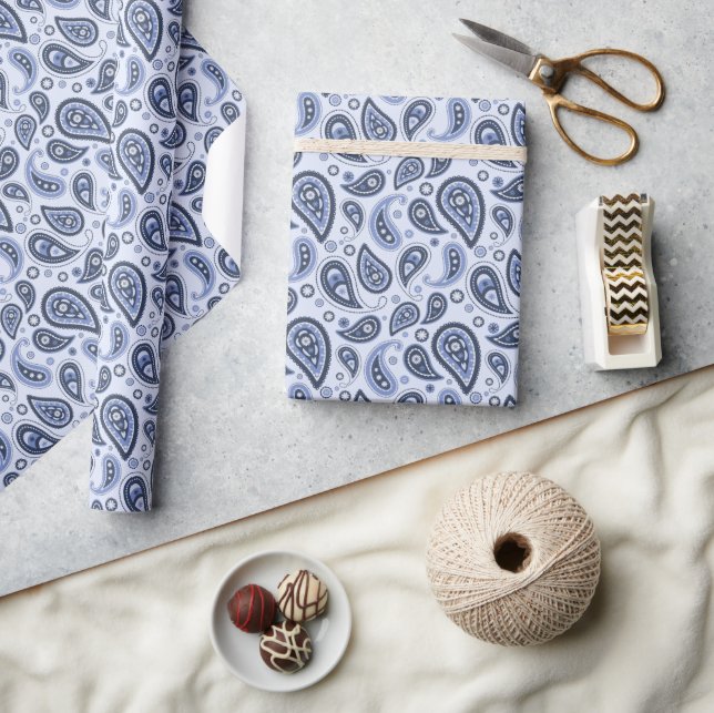 Papel De Presente Padrão Paisley Azul (Artesanato)