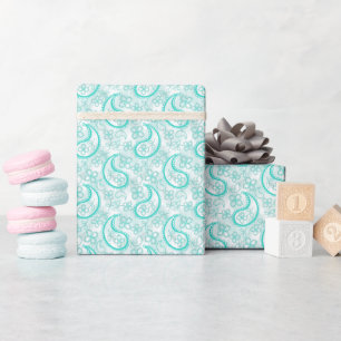 Papel De Presente padrão paisley azul turquesa monocromático
