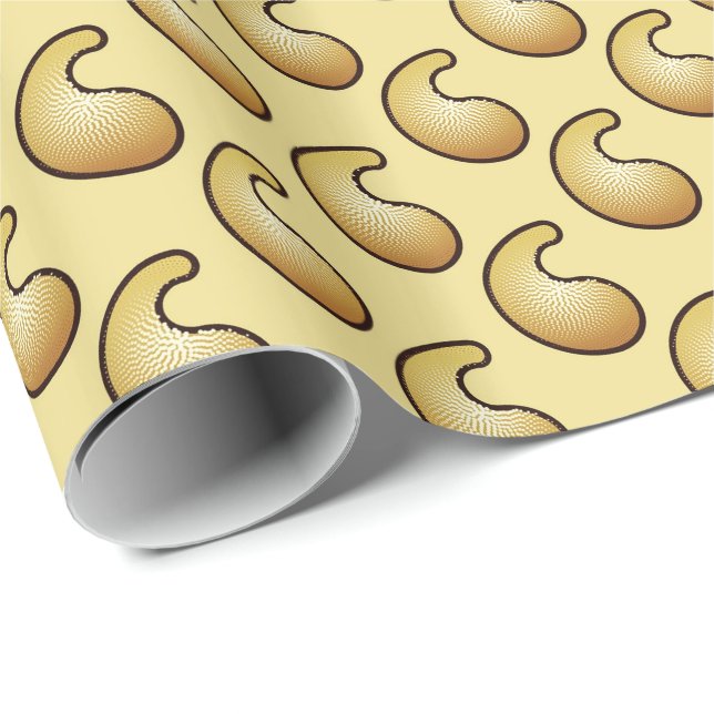 Papel De Presente padrão paisley Dourado (Ponta do rolo)