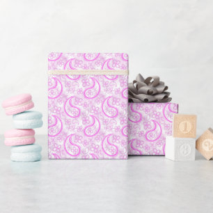 Papel De Presente Padrão paisley monocromático lilás rosa branco.