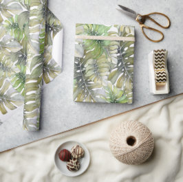 Papel De Presente Padrão Pastel de Palmeira Monstera Tropical