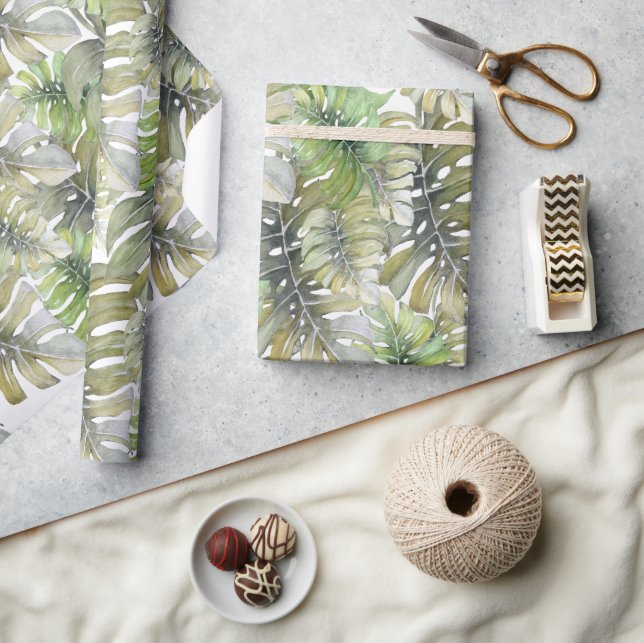 Papel De Presente Padrão Pastel de Palmeira Monstera Tropical (Artesanato)