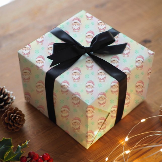 Papel De Presente Padrão pastel do Papai Noel Kawaii (Criador carregado)