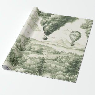 Papel De Presente Padrão Pastoral Toile de Jouy Verde Antigo