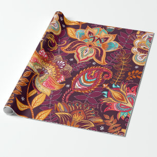 Papel De Presente Padrão perfeito brilhante no estilo paisley. Colo