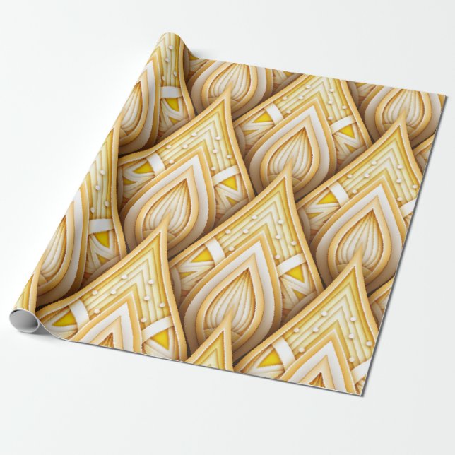 Papel De Presente Padrão perfeito com Dourados motivos étnicos. Sem  (Desenrolado)