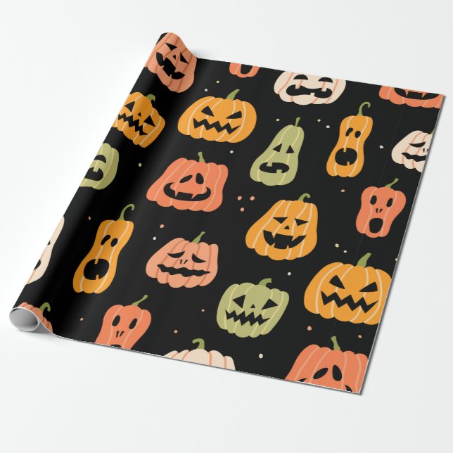 Papel De Presente Padrão perfeito de abóbora do Halloween. Mão puxad (Desenrolado)