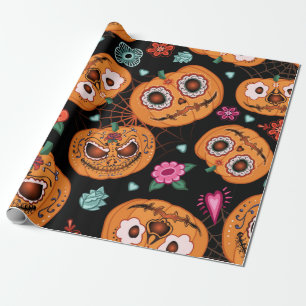 Papel De Presente padrão perfeito de colheita para o Halloween. Ab