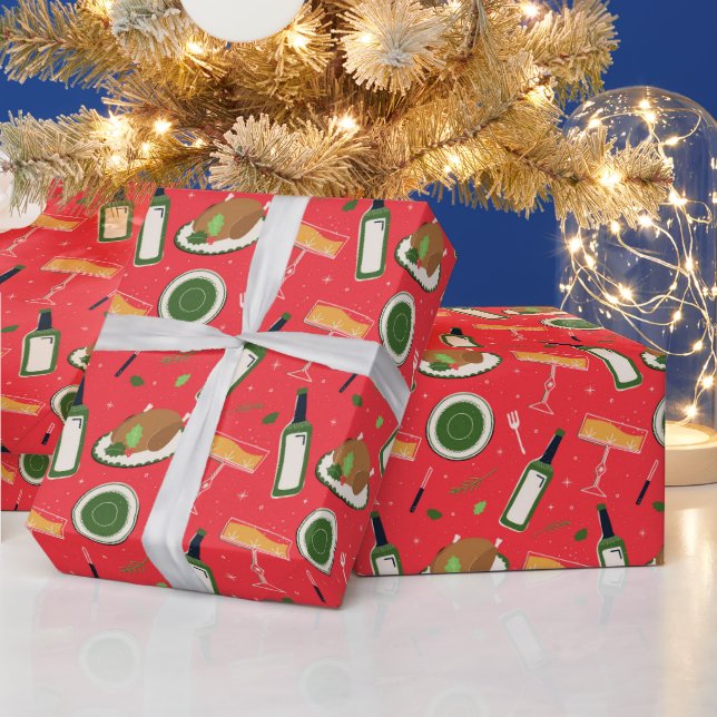 Papel De Presente Padrão perfeito de Natal com champanhe retrô. (Feriados)