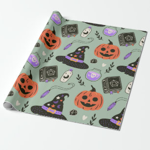 Papel De Presente Padrão perfeito do Halloween com chapéu de bruxa