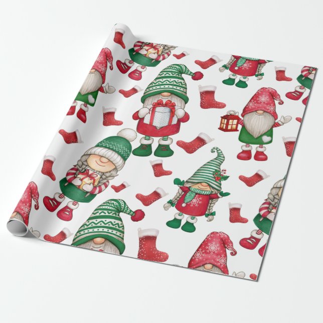 Papel De Presente Padrão perfeito dos gnomos de Natal (Desenrolado)
